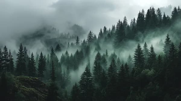 Mystic Forest Mist: Moody Evergreen Mountain Landscape - HD Wallpaper, 4k Background Image
