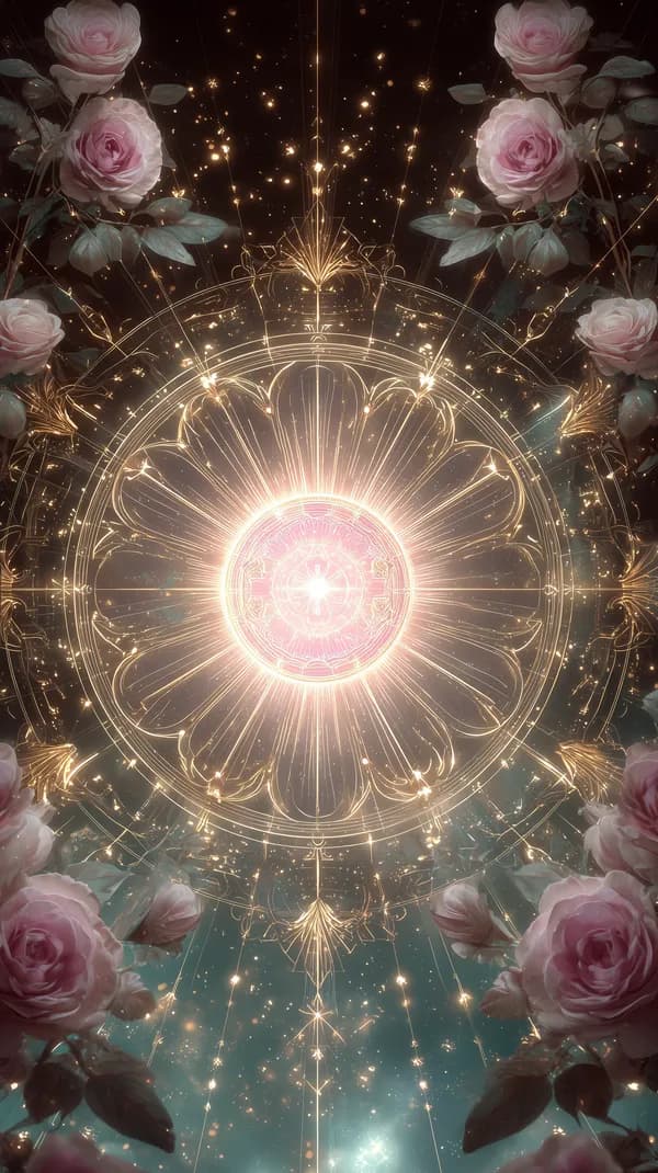 Enchanted Golden Mandala with Pink Roses Wallpaper - HD Wallpaper, 4k Background Image