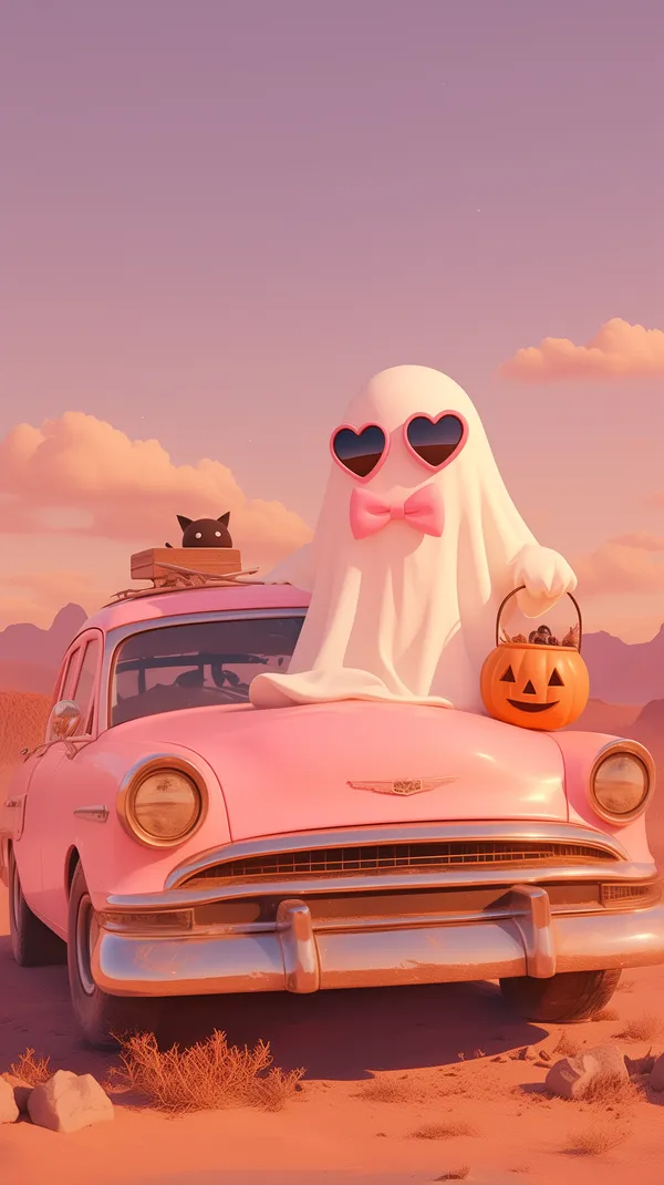 Pastel Ghost on a Dreamy Pink Vintage Car at Sunset - HD Wallpaper, 4k Background Image