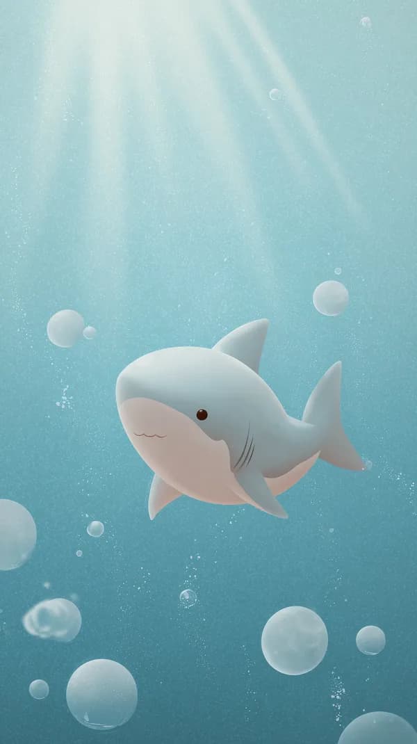 Cute Underwater Shark Illustration in Soft Pastel Tones - HD Wallpaper, 4k Background Image