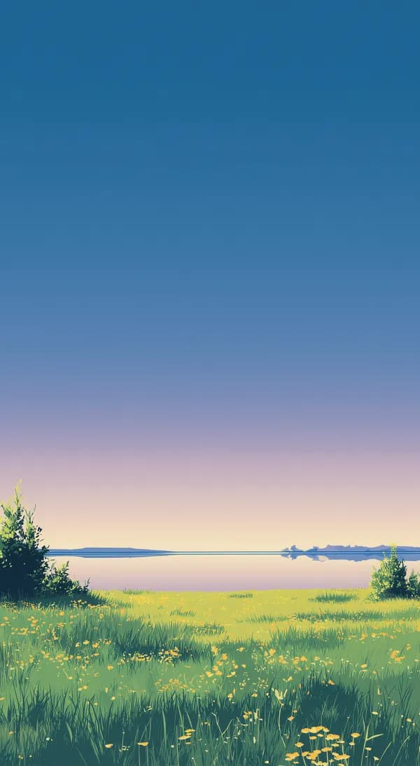 Pastel Meadow at Sunrise: Tranquil Field by the Lake - Wallpaper - HD Wallpaper, 4k Background Image