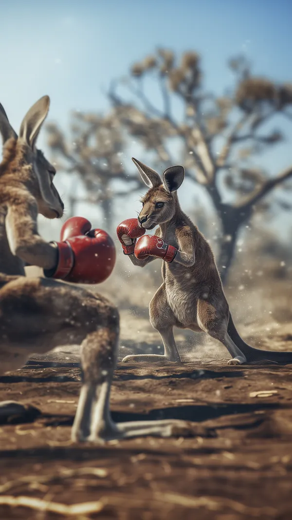 Kangaroos Boxing Duel in a Sunny Desert Landscape Wallpaper - HD Wallpaper, 4k Background Image