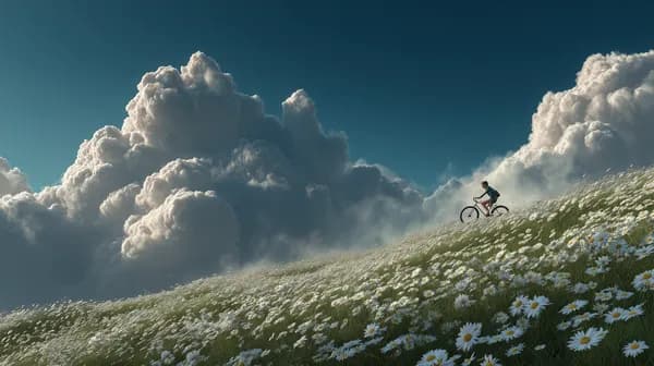 Cyclist on a Wildflower Hill beneath dramatic cloudscape - HD Wallpaper, 4k Background Image