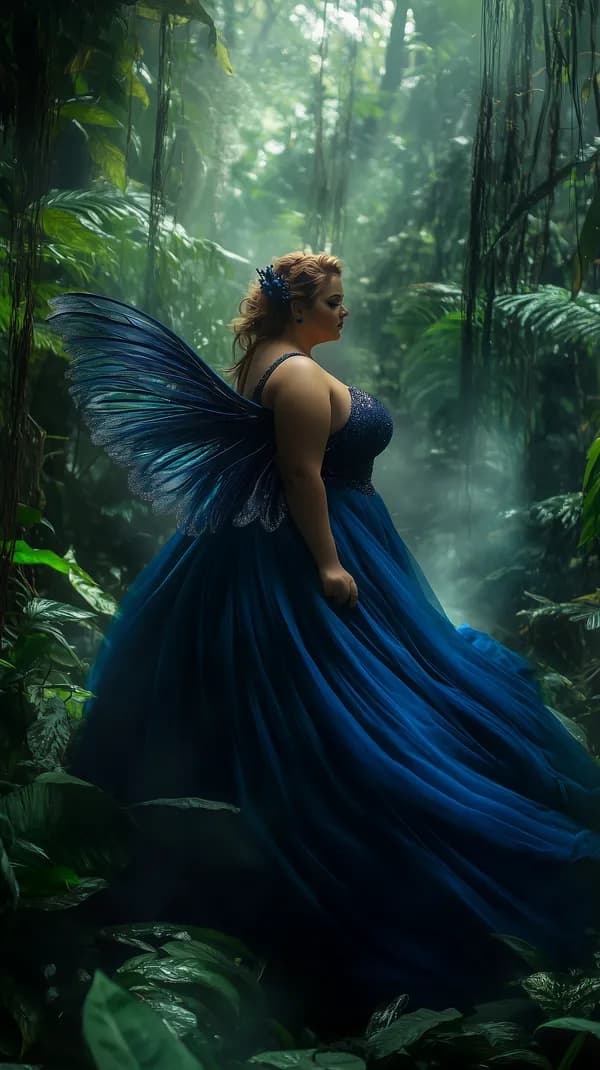 Enchanted Blue Winged Fantasy Dress in Lush Jungle Forest - HD Wallpaper, 4k Background Image