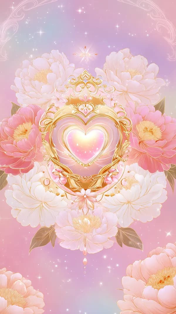 Pastel Floral Heart Frame with Gold Ornament - Dreamy Wallpaper - HD Wallpaper, 4k Background Image