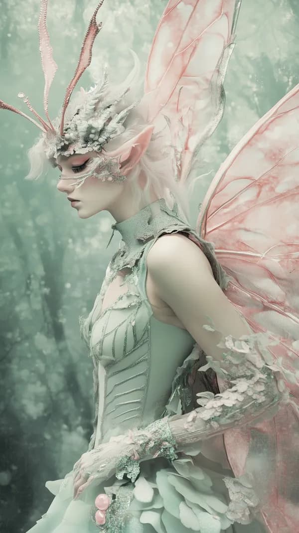 Pastel Fairy Portrait with Mint Dress and Delicate Wings - HD Wallpaper, 4k Background Image