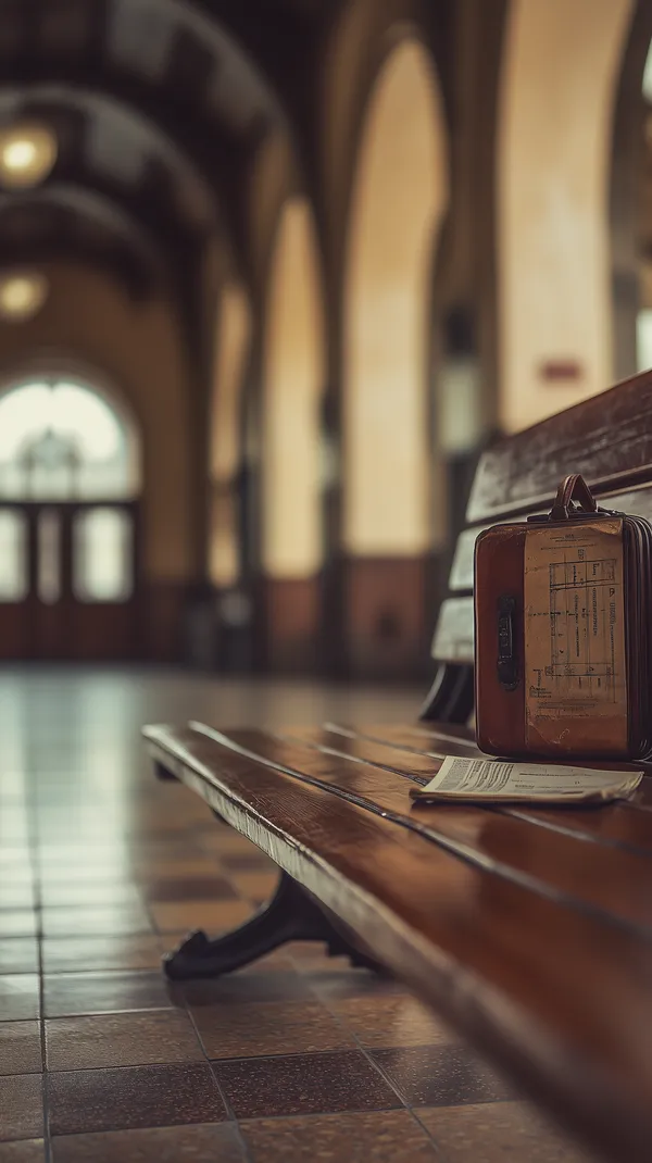 Vintage Train Station Bench with Leather Travel Suitcase - HD Wallpaper, 4k Background Image