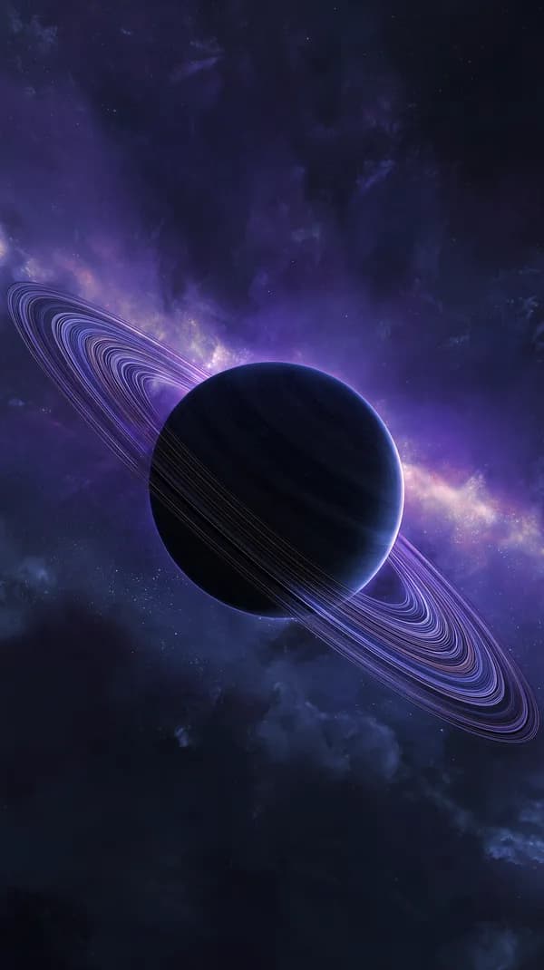 Ringed planet in neon purple space scene with cosmic glow - HD Wallpaper, 4k Background Image