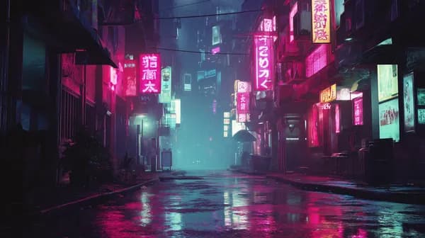 Neon Rain Night Street: Cyberpunk Cityscape Wallpaper - HD Wallpaper, 4k Background Image