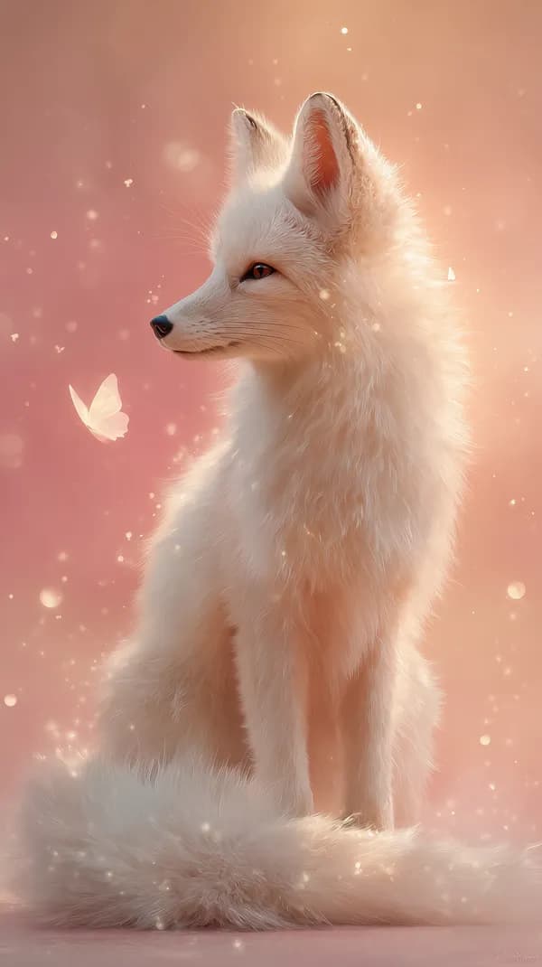 Whimsical White Fox in Soft Pink Sunset — Dreamy Wallpaper - HD Wallpaper, 4k Background Image