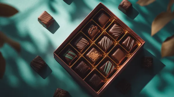 Artful chocolate truffles in a velvet gift box on teal - HD Wallpaper, 4k Background Image