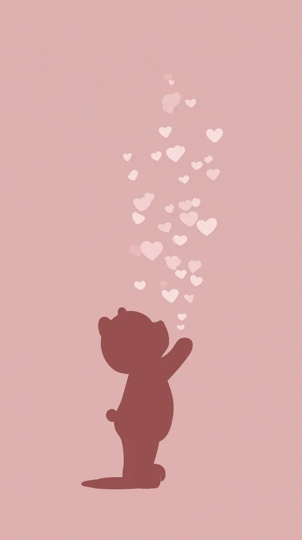 Cute Bear Silhouette with Floating Hearts - Pink Wallpaper - HD Wallpaper, 4k Background Image