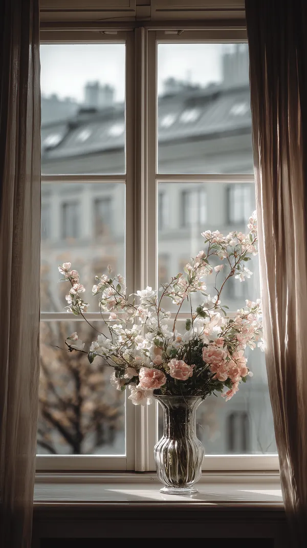 Soft Pink Floral Vase by Sunlit Window - Calm Home Wallpaper - HD Wallpaper, 4k Background Image