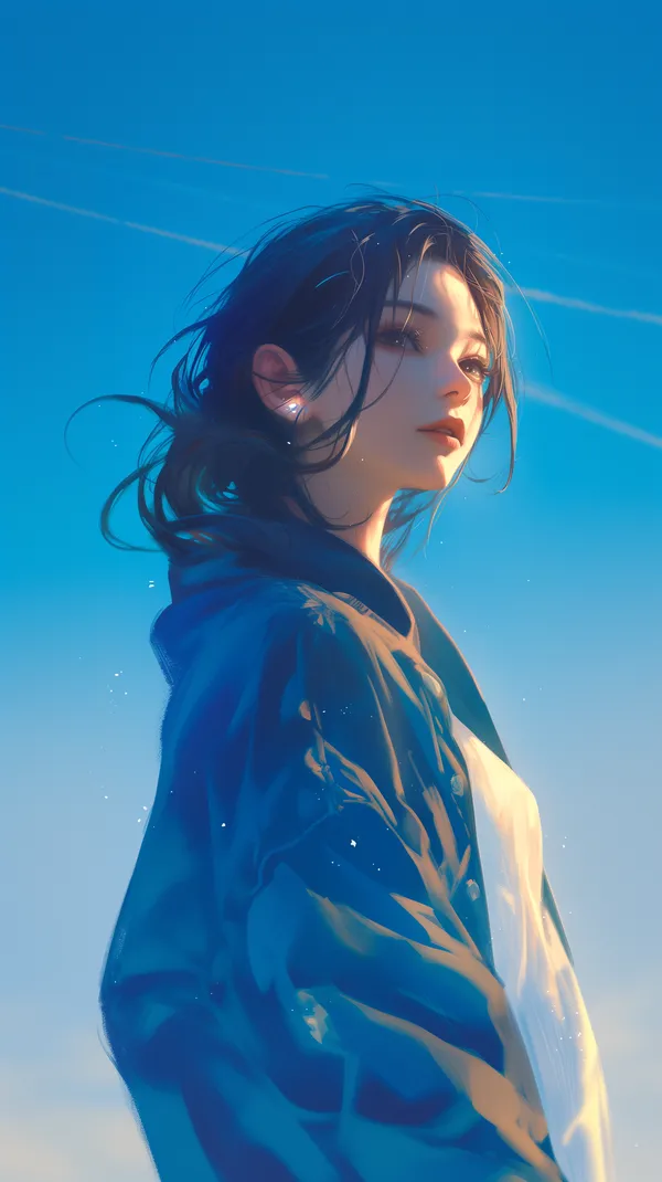 Dreamy Blue Sky Portrait: Windy Day Digital Artwork - HD Wallpaper, 4k Background Image