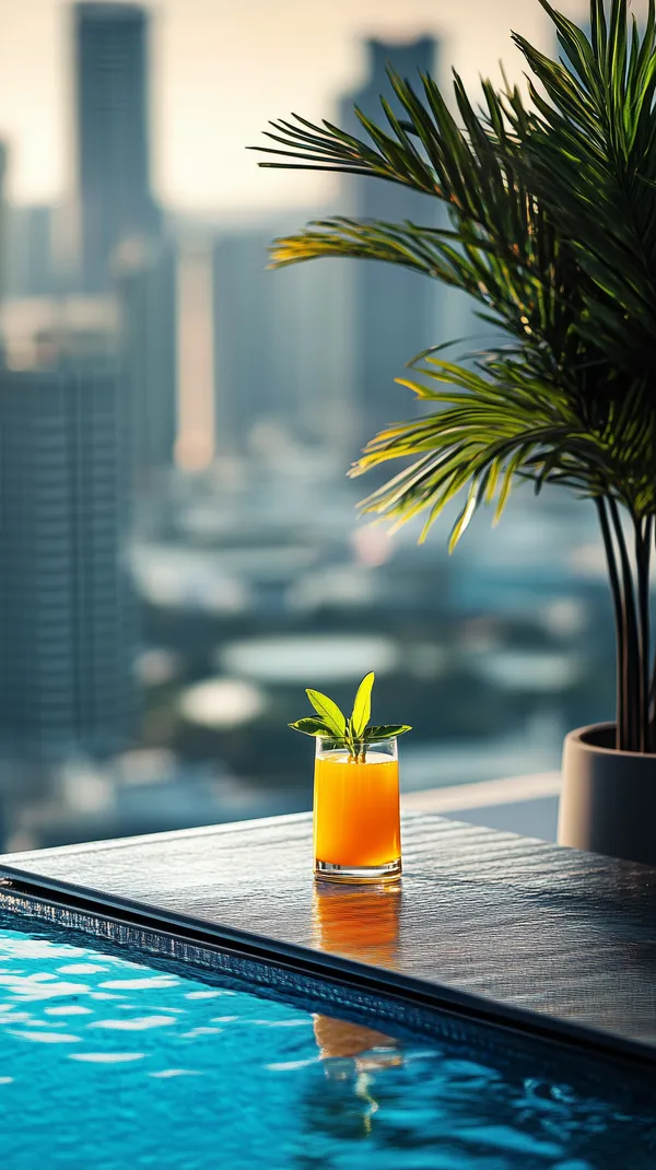 Poolside Orange Juice on Rooftop Terrace with Palm Accent - HD Wallpaper, 4k Background Image