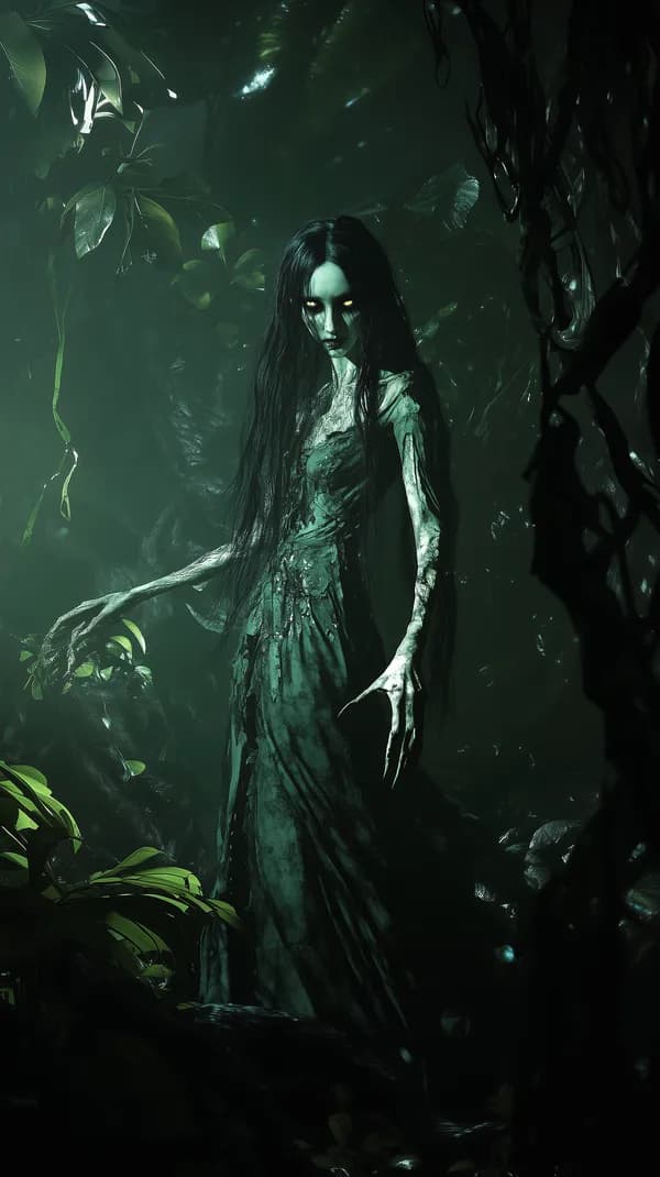Ghostly Forest Spirit in Emerald Night — Eerie Wallpaper Scene - HD Wallpaper, 4k Background Image