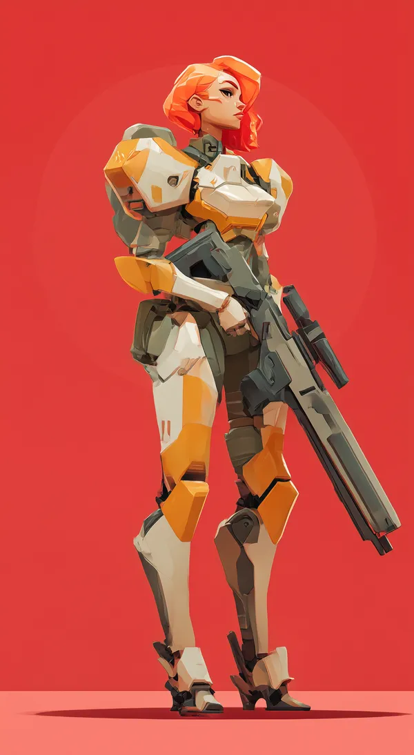 Futuristic Armored Heroine in Polygonal Armor with Rifle - HD Wallpaper, 4k Background Image