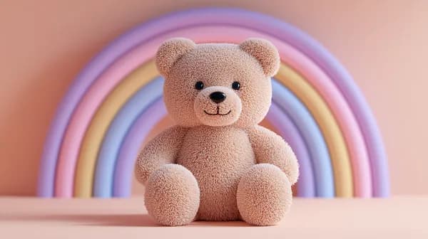 Pastel Plush Teddy Bear Wallpaper with Rainbow Arch - HD Wallpaper, 4k Background Image