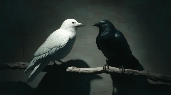 Contrasting White and Black Birds on a Weathered Branch - HD Wallpaper, 4k Background Image