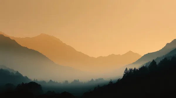 Sunset Mountain Valleys Wallpaper: Golden Mist Layers - HD Wallpaper, 4k Background Image