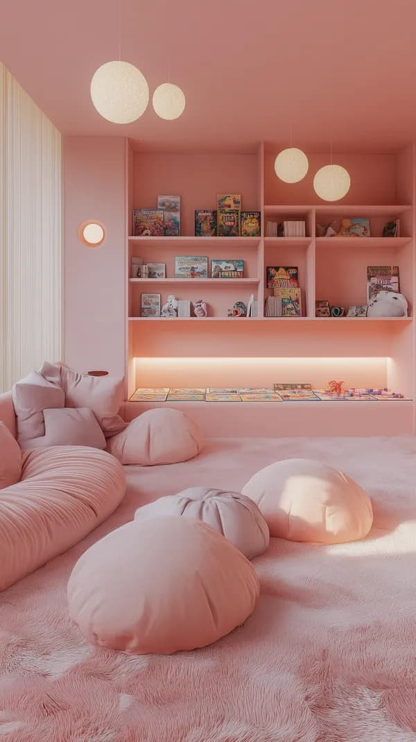 Dreamy Pink Reading Nook: Plush Seating & Soft Lighting - HD Wallpaper, 4k Background Image