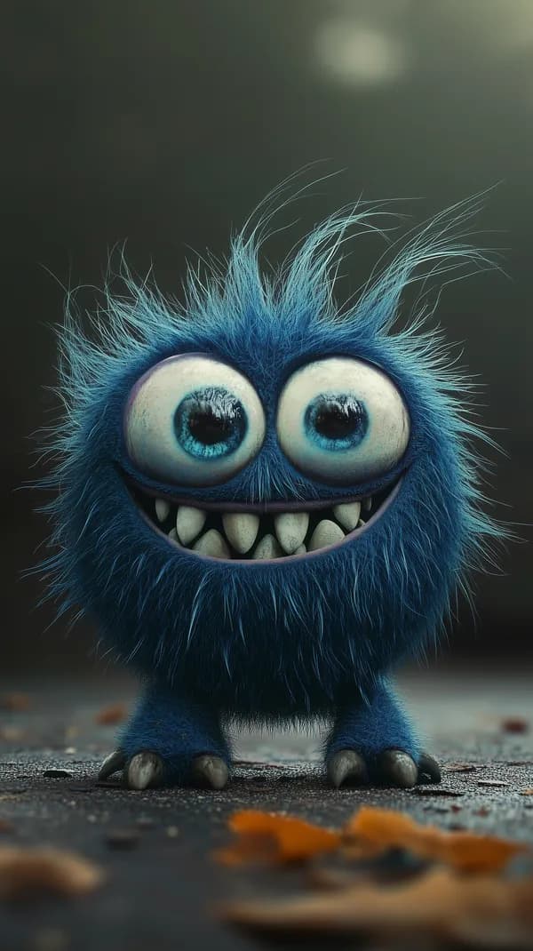 Blue Fuzzy Monster Wallpaper: Big Eyes and Wide Smile - HD Wallpaper, 4k Background Image