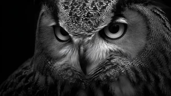 Monochrome Owl Portrait - Dramatic Close-Up Wallpaper - HD Wallpaper, 4k Background Image