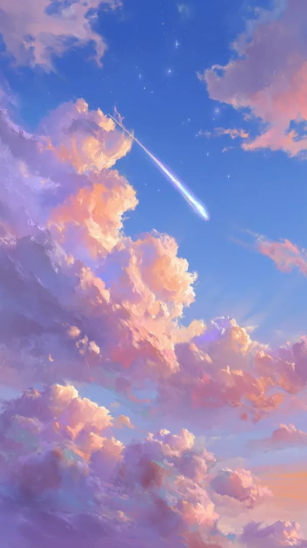 Dreamy Sunset Sky with Sparkling Meteor and Colorful Clouds - HD Wallpaper, 4k Background Image
