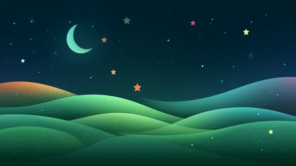 Dreamy Night Landscape with Gradient Hills and Stars - HD Wallpaper, 4k Background Image
