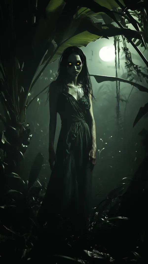 Moonlit Jungle Enchantress: Gothic Night Forest Portrait - HD Wallpaper, 4k Background Image