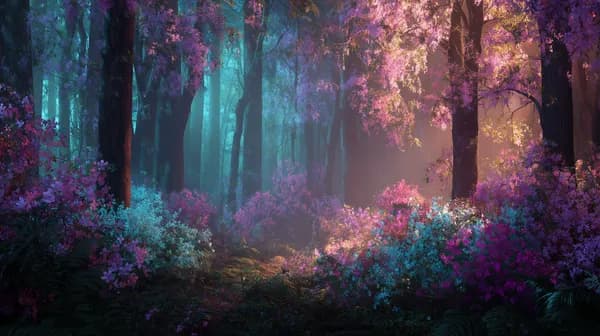 Enchanted Neon Forest Dreamscape Wallpaper with Aurora Light - HD Wallpaper, 4k Background Image