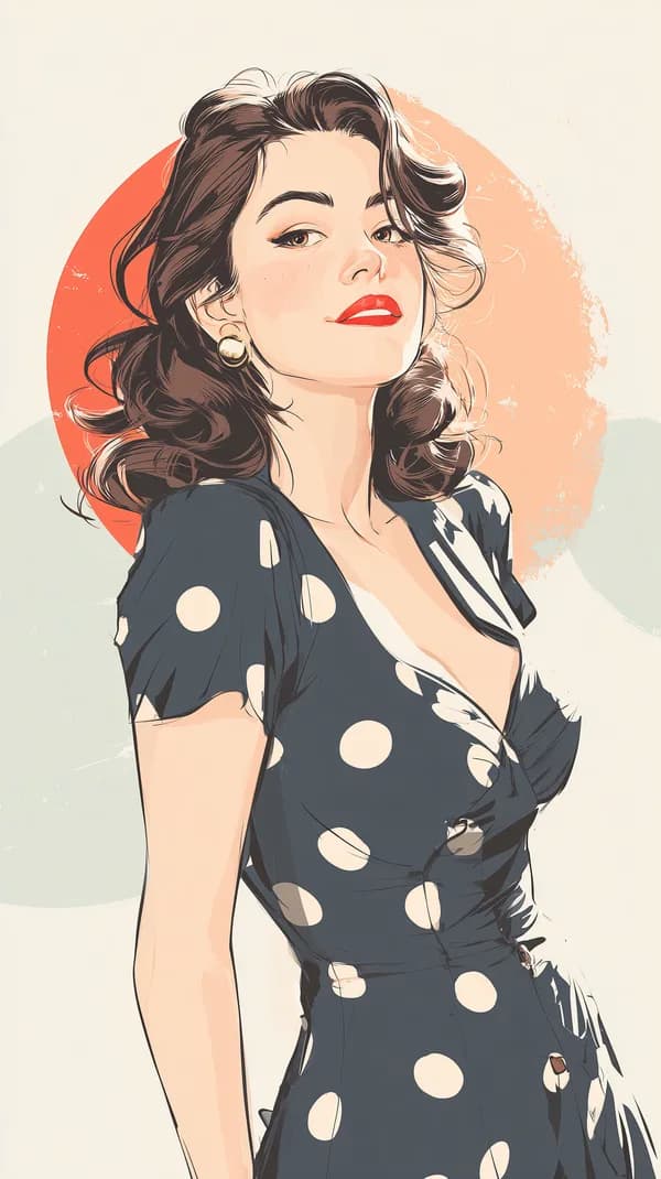 Stylized Vintage Polka Dot Portrait Illustration Wallpaper - HD Wallpaper, 4k Background Image