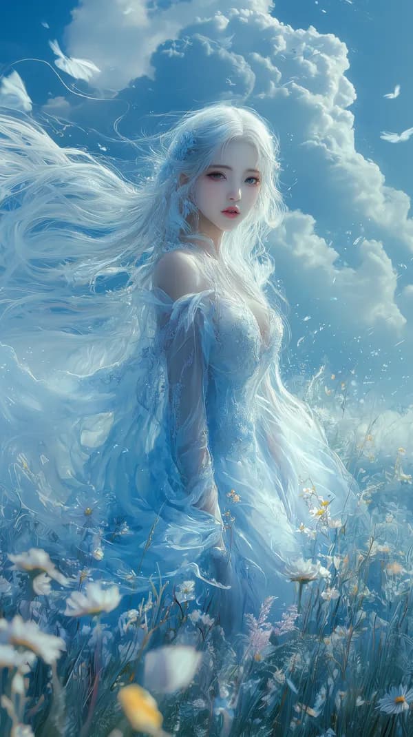 Ethereal Ice Queen in a Blue Field — Fantasy Wallpaper - HD Wallpaper, 4k Background Image