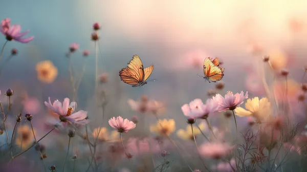 Pastel Meadow Butterflies in Soft Sunset Bloom wallpaper - HD Wallpaper, 4k Background Image