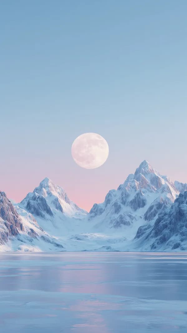 Dreamy Pastel Moonlit Snowy Mountain Landscape Wallpaper - HD Wallpaper, 4k Background Image