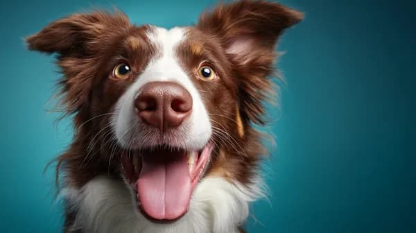 Cheerful Border Collie Portrait with Bright Teal Background - HD Wallpaper, 4k Background Image