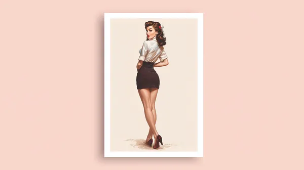 Retro pinup Illustration: Woman in white blouse and black miniskirt - HD Wallpaper, 4k Background Image