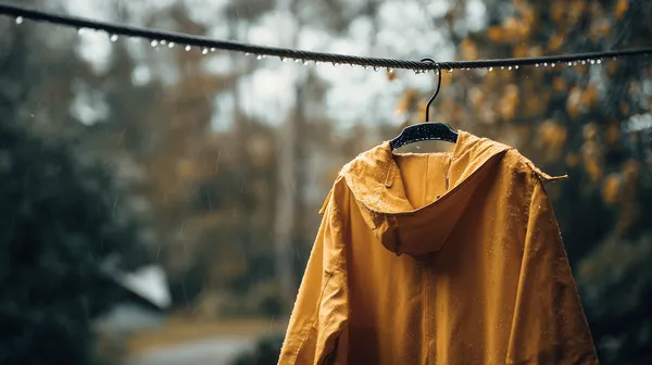Warm Yellow Coat on a Rainy Clothesline in Autumn Mood - HD Wallpaper, 4k Background Image