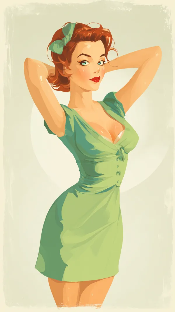 Vintage Pin-Up Girl in Green Dress — Retro Illustration Wallpaper - HD Wallpaper, 4k Background Image