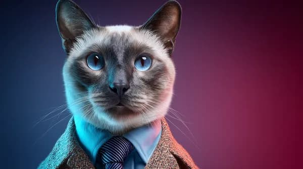 Stylized Cat in Business Suit Portrait with Neon Lighting - HD Wallpaper, 4k Background Image
