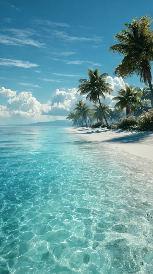 Tropical Beach with Palm Trees and Crystal Clear Water - HD Wallpaper, 4k Background Image