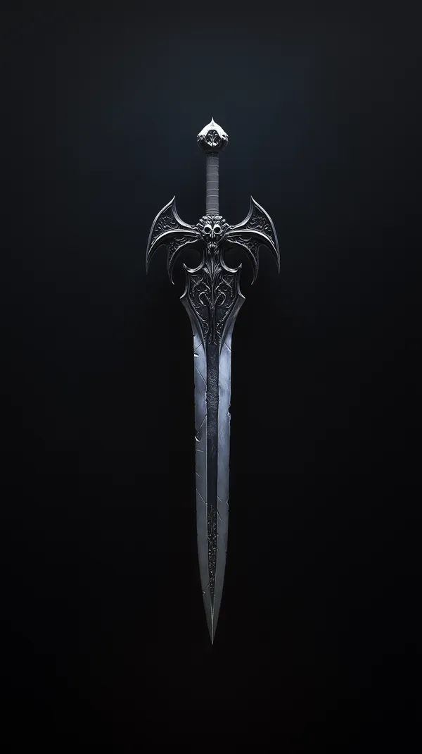 Dark Fantasy Sword with Batwing Crossguard and Skull Motif - HD Wallpaper, 4k Background Image