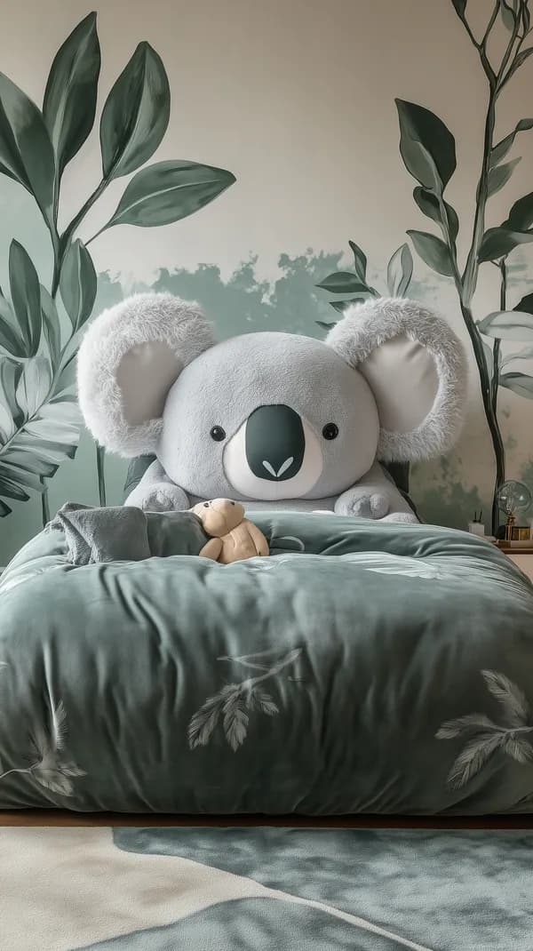 Cozy Koala Plush in Verdant Bedroom Wallpaper Scene - HD Wallpaper, 4k Background Image