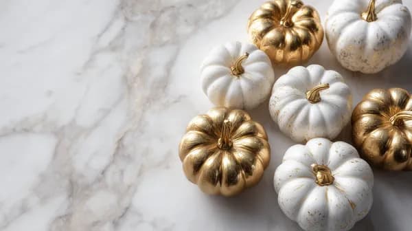 Gold and White Pumpkins on Marble – Autumn Decor Wallpaper - HD Wallpaper, 4k Background Image