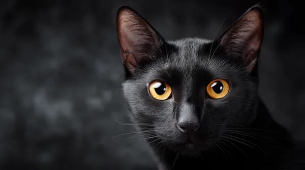 Mystic Black Cat Portrait with Amber Eyes in Studio Light - HD Wallpaper, 4k Background Image