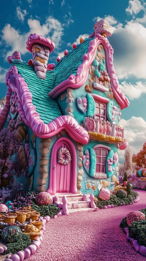Candy Cottage Dreamscape Wallpaper in Pastel Hues Whimsical - HD Wallpaper, 4k Background Image