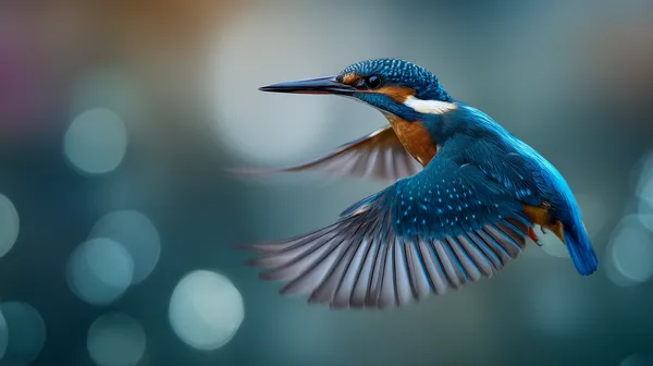 Vibrant Kingfisher in Flight Over Cool Bokeh Background - HD Wallpaper, 4k Background Image