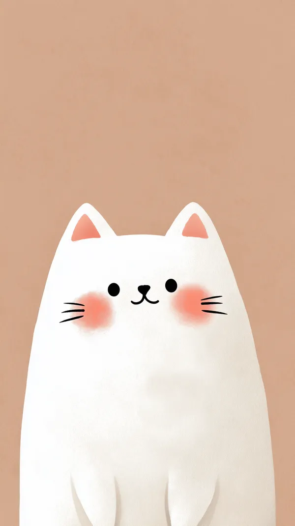 Cute White Cat Wallpaper - Minimal Kawaii Cartoon Portrait - HD Wallpaper, 4k Background Image