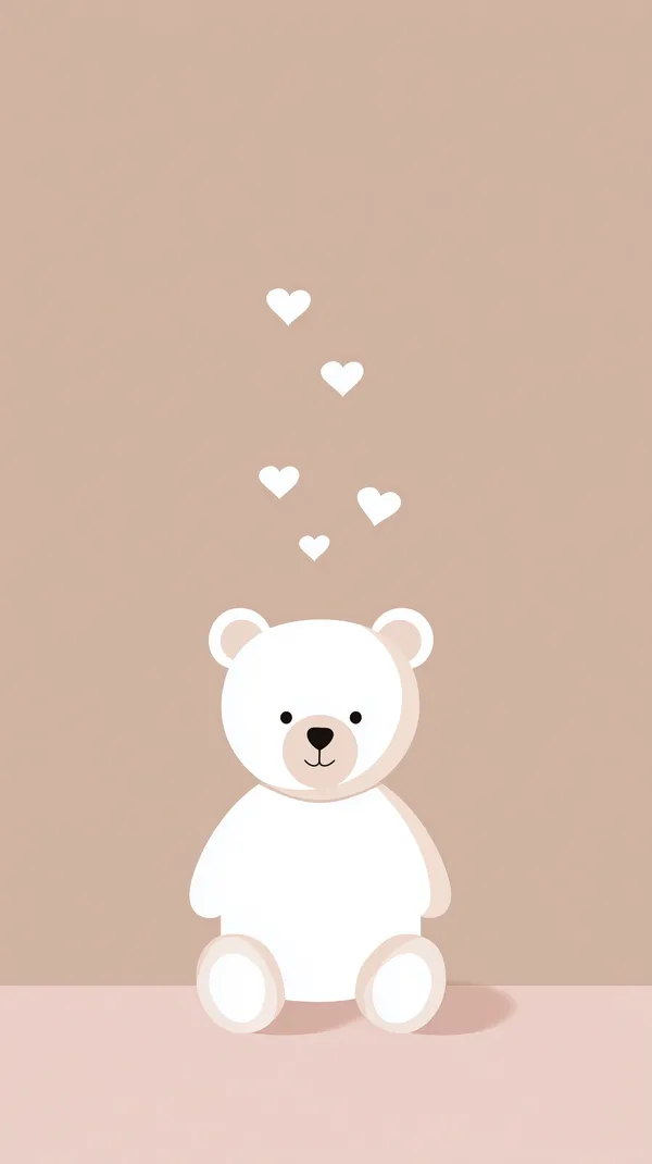 Cute Beige Teddy Bear Minimalist Wallpaper with Hearts - HD Wallpaper, 4k Background Image
