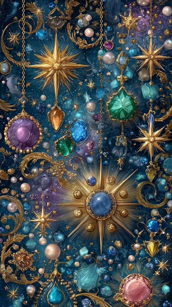 Celestial Gem Jewelry: Golden Starbursts on Deep Blue - HD Wallpaper, 4k Background Image